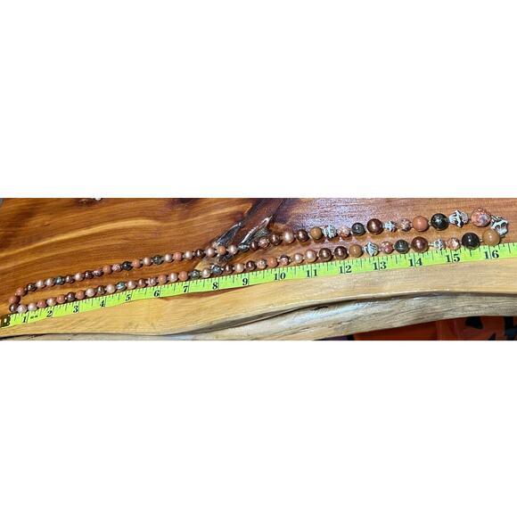 Vintage Textured Beaded Earth Tone Hues Long Necklace Layering Jewelry 16 Inch - Picture 2 of 7